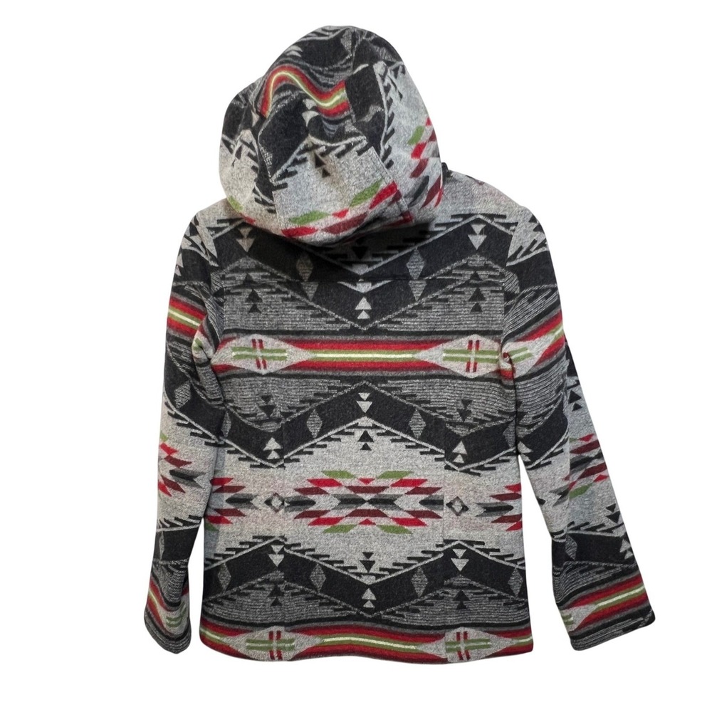 Pendleton Womens Wool Hooded Jacket Southwestern Aztec Zip Up M Grey Black Red - Picture 2 of 13